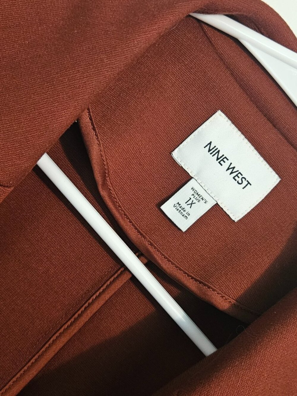 Nine West 1X Rust Open Front Blazer Ruched Sleeve Career Jacket Plus Size - Picture 2 of 3